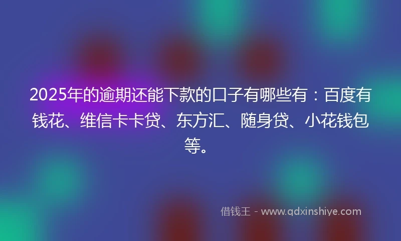 2025年的逾期还能下款的口子有哪些有：百度有钱花、维信卡卡贷、东方汇、随身贷、小花钱包等。