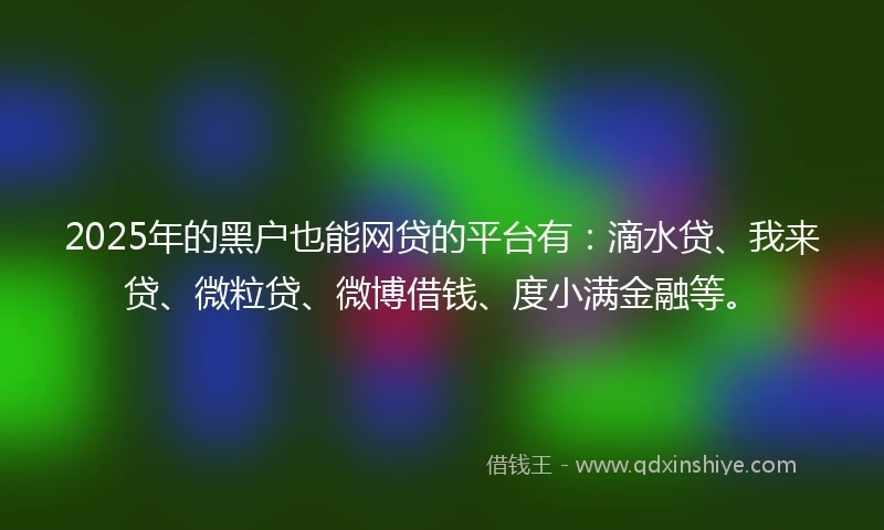 2025年的黑户也能网贷的平台有：滴水贷、我来贷、微粒贷、微博借钱、度小满金融等。