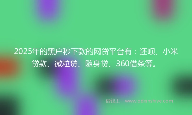 2025年的黑户秒下款的网贷平台有：还呗、小米贷款、微粒贷、随身贷、360借条等。
