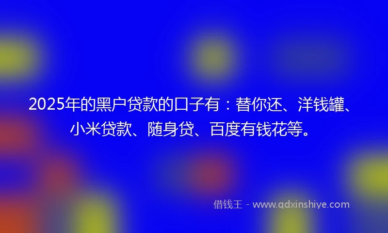 2025年的黑户贷款的口子有：替你还、洋钱罐、小米贷款、随身贷、百度有钱花等。