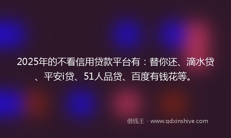 2025年的不看信用贷款平台有：替你还、滴水贷、平安i贷、51人品贷、百度有钱花等。