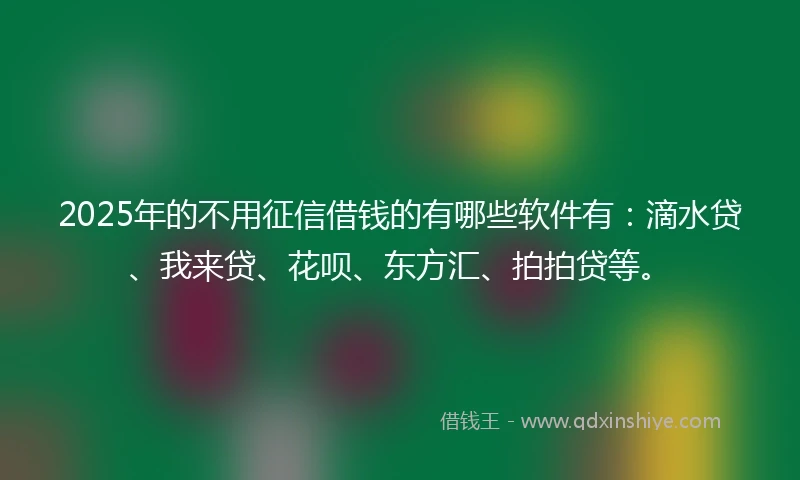 2025年的不用征信借钱的有哪些软件有：滴水贷、我来贷、花呗、东方汇、拍拍贷等。