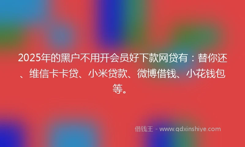 2025年的黑户不用开会员好下款网贷有：替你还、维信卡卡贷、小米贷款、微博借钱、小花钱包等。