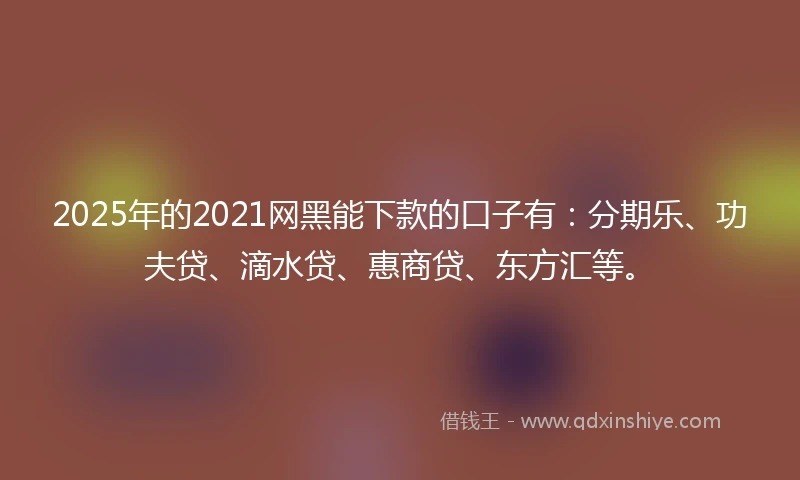 2025年的2021网黑能下款的口子有：分期乐、功夫贷、滴水贷、惠商贷、东方汇等。