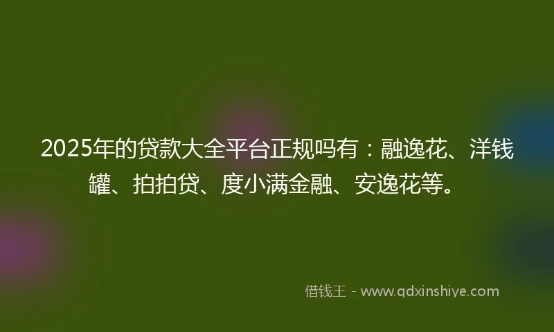 2025年的贷款大全平台正规吗有：融逸花、洋钱罐、拍拍贷、度小满金融、安逸花等。