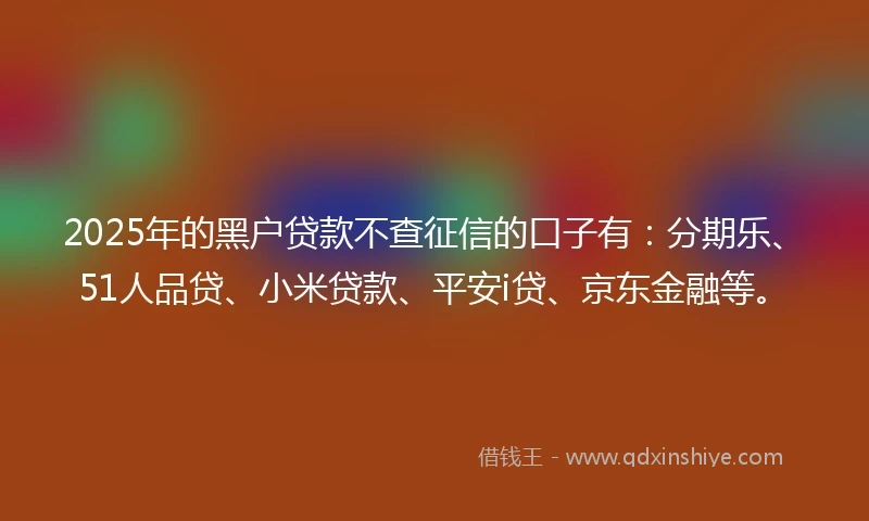 2025年的黑户贷款不查征信的口子有：分期乐、51人品贷、小米贷款、平安i贷、京东金融等。