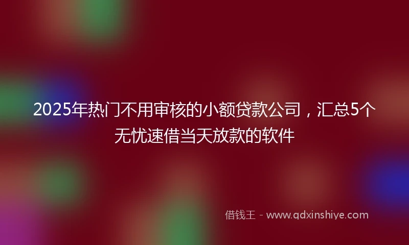 2025年热门不用审核的小额贷款公司，汇总5个无忧速借当天放款的软件