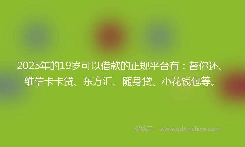 2025年的19岁可以借款的正规平台有：替你还、维信卡卡贷、东方汇、随身贷、小花钱包等。
