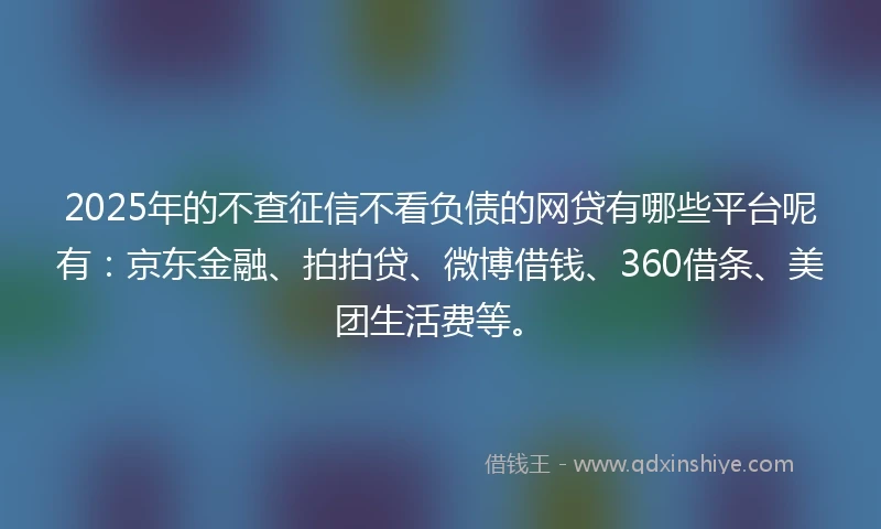 2025年的不查征信不看负债的网贷有哪些平台呢有：京东金融、拍拍贷、微博借钱、360借条、美团生活费等。
