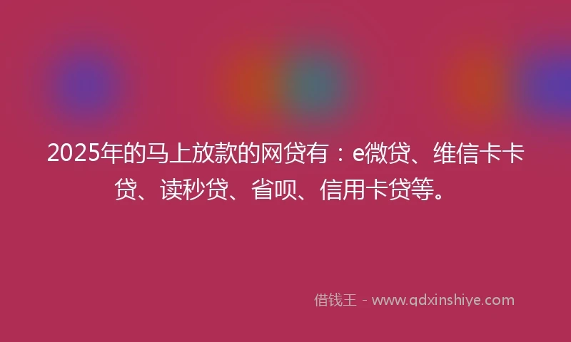 2025年的马上放款的网贷有：e微贷、维信卡卡贷、读秒贷、省呗、信用卡贷等。
