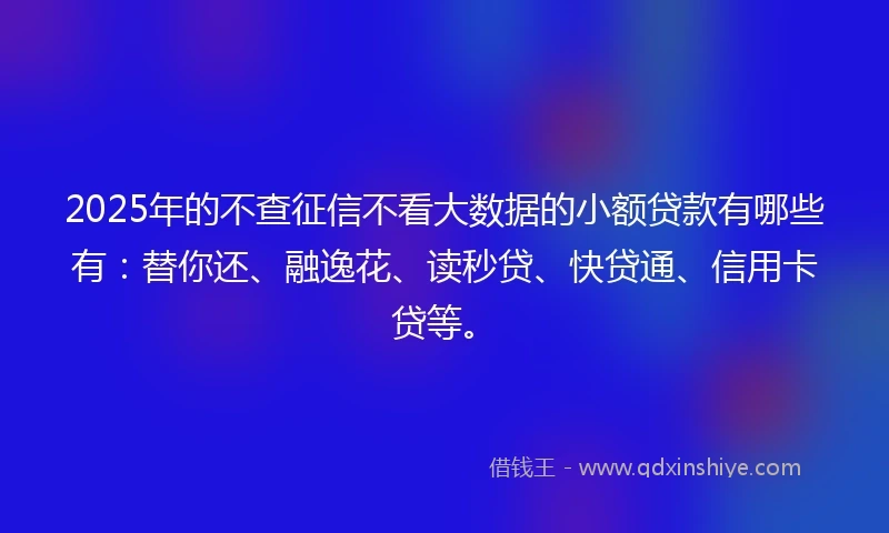 2025年的不查征信不看大数据的小额贷款有哪些有：替你还、融逸花、读秒贷、快贷通、信用卡贷等。