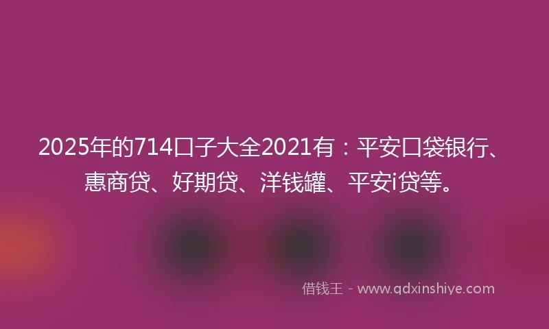 2025年的714口子大全2021有：平安口袋银行、惠商贷、好期贷、洋钱罐、平安i贷等。