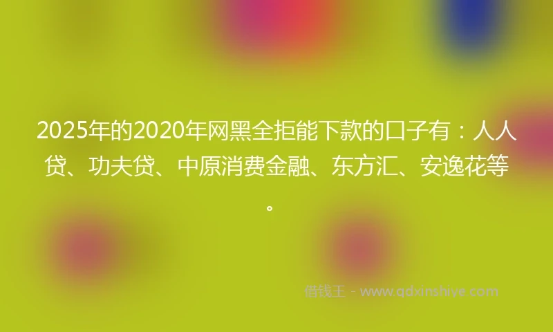 2025年的2020年网黑全拒能下款的口子有：人人贷、功夫贷、中原消费金融、东方汇、安逸花等。