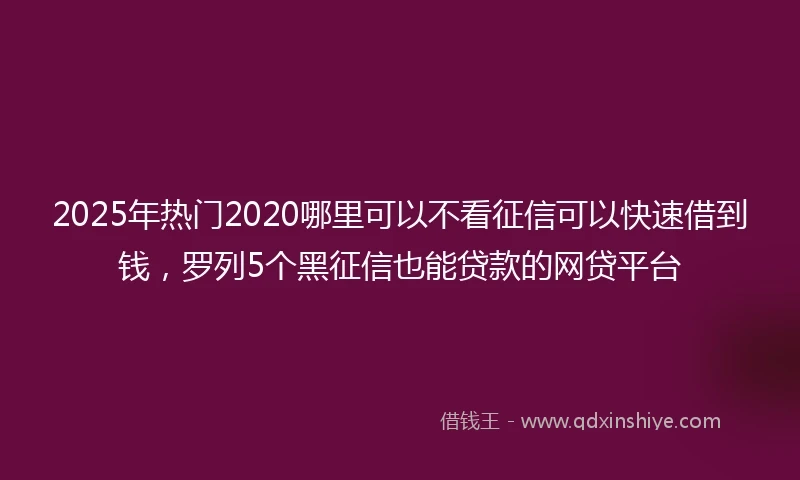 2025年热门2020哪里可以不看征信可以快速借到钱，罗列5个黑征信也能贷款的网贷平台