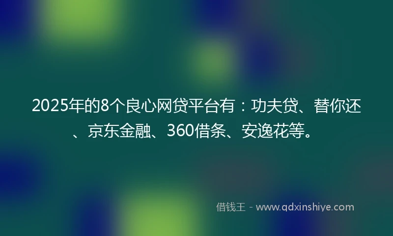 2025年的8个良心网贷平台有：功夫贷、替你还、京东金融、360借条、安逸花等。