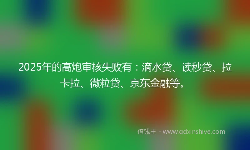 2025年的高炮审核失败有：滴水贷、读秒贷、拉卡拉、微粒贷、京东金融等。