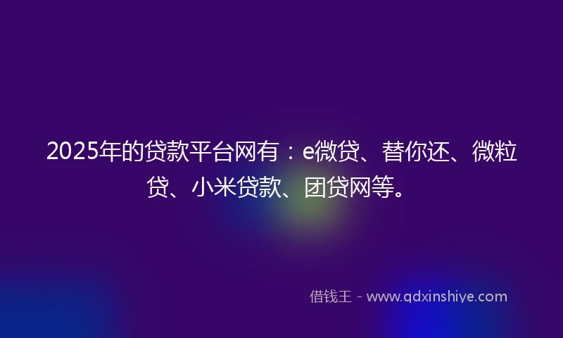 2025年的贷款平台网有：e微贷、替你还、微粒贷、小米贷款、团贷网等。