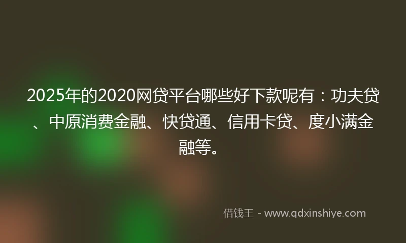 2025年的2020网贷平台哪些好下款呢有：功夫贷、中原消费金融、快贷通、信用卡贷、度小满金融等。