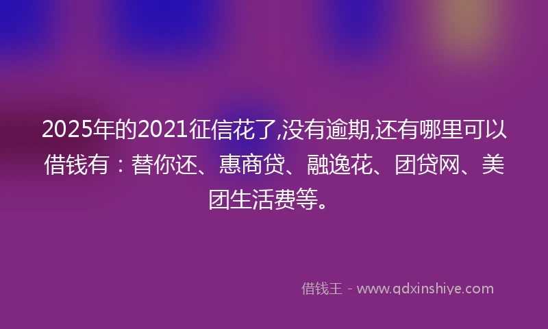 2025年的2021征信花了,没有逾期,还有哪里可以借钱有:替你还、惠商贷、融逸花、团贷网、美团生活费等。