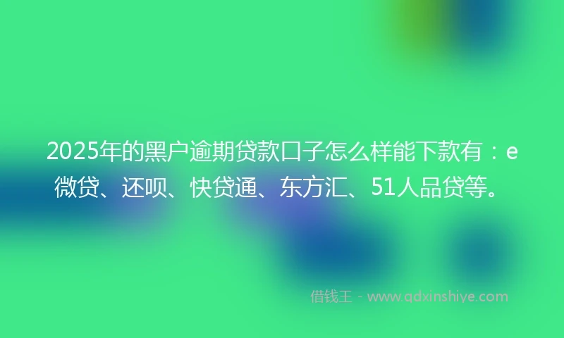2025年的黑户逾期贷款口子怎么样能下款有：e微贷、还呗、快贷通、东方汇、51人品贷等。