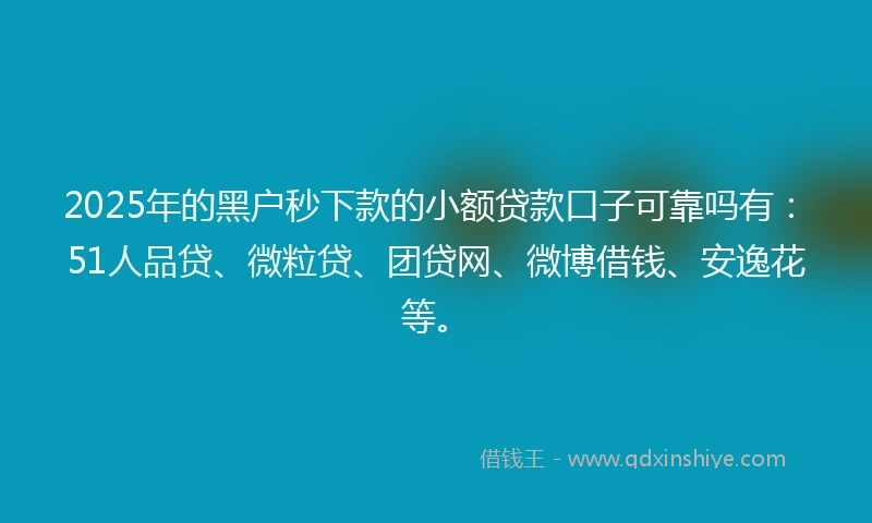 2025年的黑户秒下款的小额贷款口子可靠吗有：51人品贷、微粒贷、团贷网、微博借钱、安逸花等。