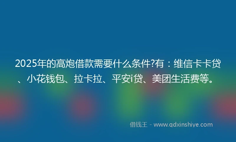 2025年的高炮借款需要什么条件?有：维信卡卡贷、小花钱包、拉卡拉、平安i贷、美团生活费等。
