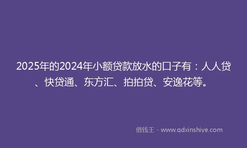 2025年的2024年小额贷款放水的口子有：人人贷、快贷通、东方汇、拍拍贷、安逸花等。