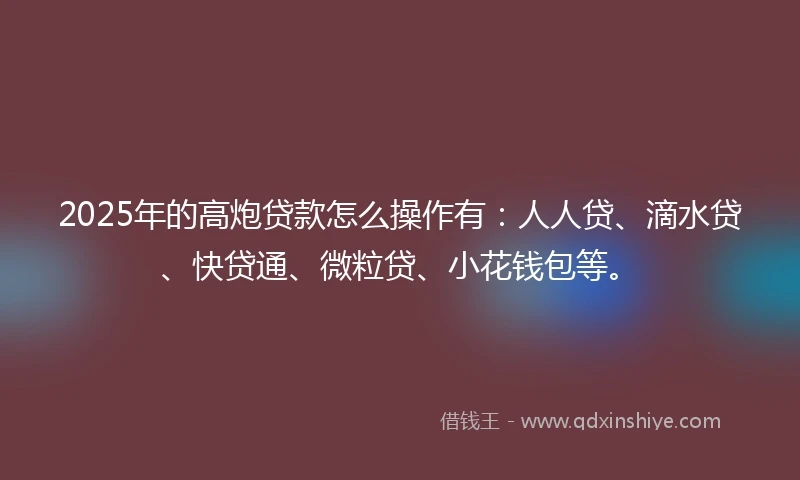 2025年的高炮贷款怎么操作有：人人贷、滴水贷、快贷通、微粒贷、小花钱包等。