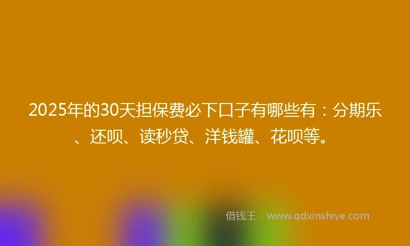 2025年的30天担保费必下口子有哪些有：分期乐、还呗、读秒贷、洋钱罐、花呗等。