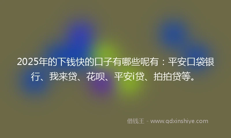 2025年的下钱快的口子有哪些呢有：平安口袋银行、我来贷、花呗、平安i贷、拍拍贷等。