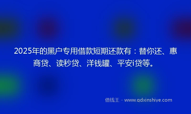 2025年的黑户专用借款短期还款有：替你还、惠商贷、读秒贷、洋钱罐、平安i贷等。