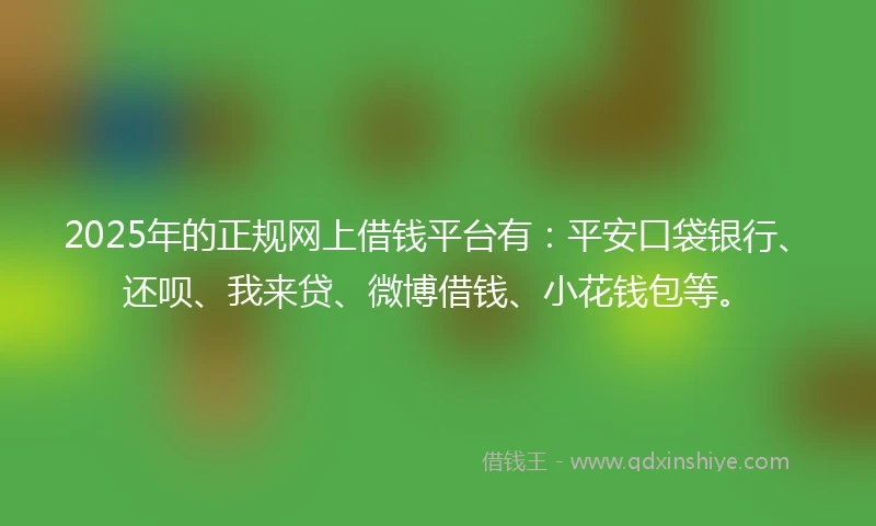 2025年的正规网上借钱平台有：平安口袋银行、还呗、我来贷、微博借钱、小花钱包等。
