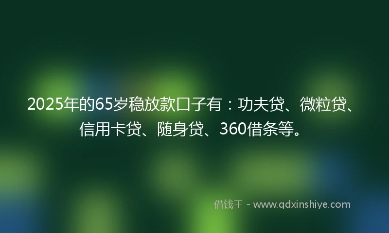 2025年的65岁稳放款口子有：功夫贷、微粒贷、信用卡贷、随身贷、360借条等。