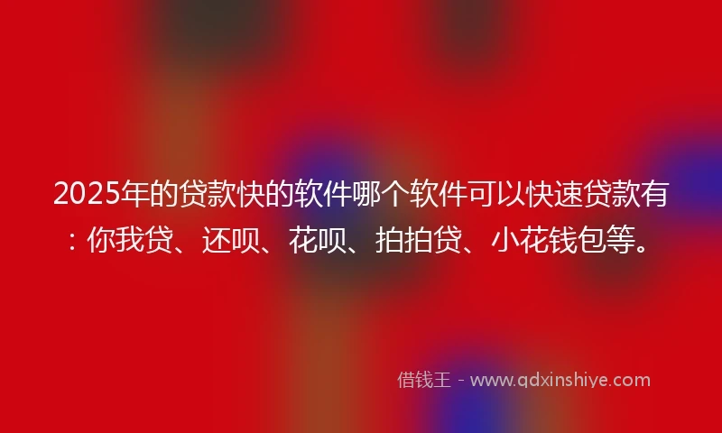2025年的贷款快的软件哪个软件可以快速贷款有：你我贷、还呗、花呗、拍拍贷、小花钱包等。