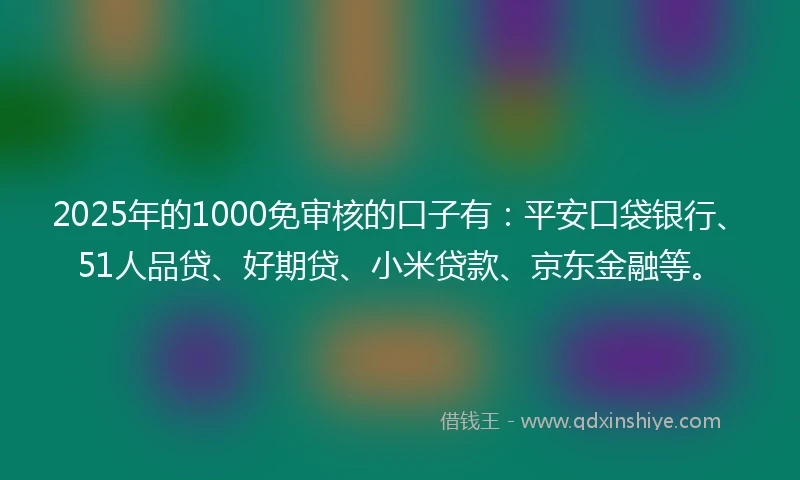2025年的1000免审核的口子有：平安口袋银行、51人品贷、好期贷、小米贷款、京东金融等。