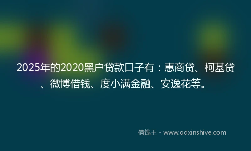 2025年的2020黑户贷款口子有：惠商贷、柯基贷、微博借钱、度小满金融、安逸花等。