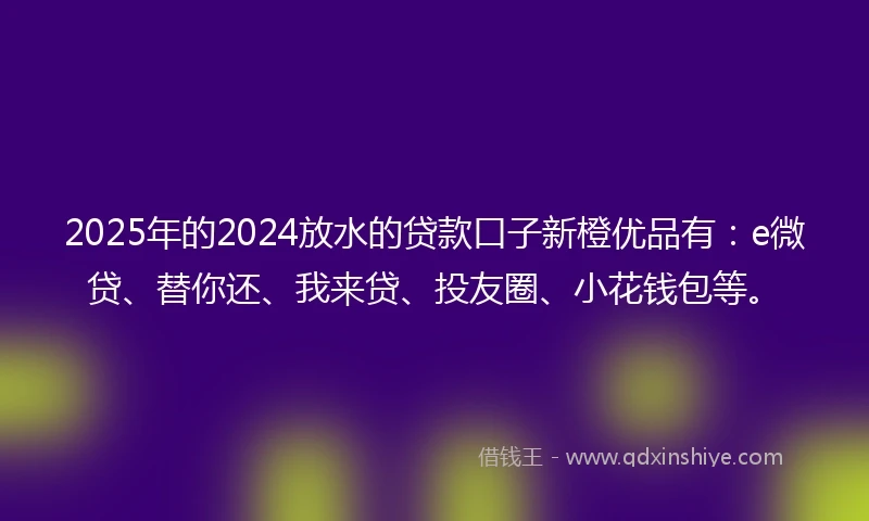 2025年的2024放水的贷款口子新橙优品有：e微贷、替你还、我来贷、投友圈、小花钱包等。
