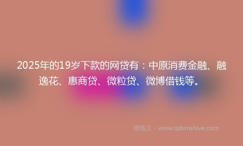 2025年的19岁下款的网贷有：中原消费金融、融逸花、惠商贷、微粒贷、微博借钱等。