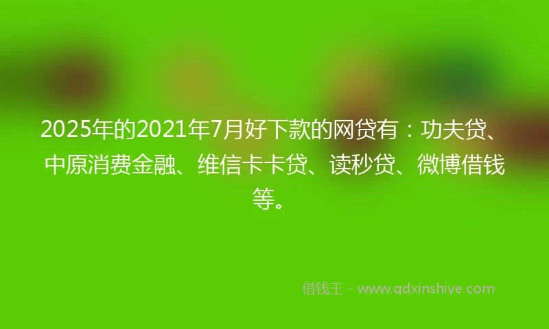 2025年的2021年7月好下款的网贷有：功夫贷、中原消费金融、维信卡卡贷、读秒贷、微博借钱等。