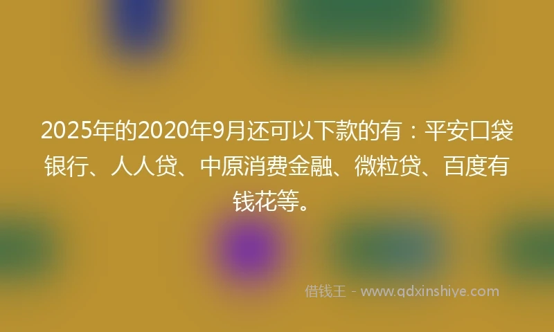 2025年的2020年9月还可以下款的有：平安口袋银行、人人贷、中原消费金融、微粒贷、百度有钱花等。