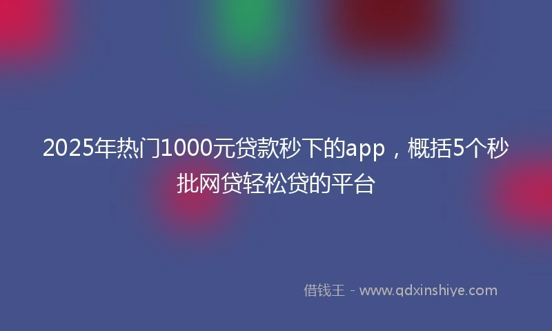 2025年热门1000元贷款秒下的app，概括5个秒批网贷轻松贷的平台