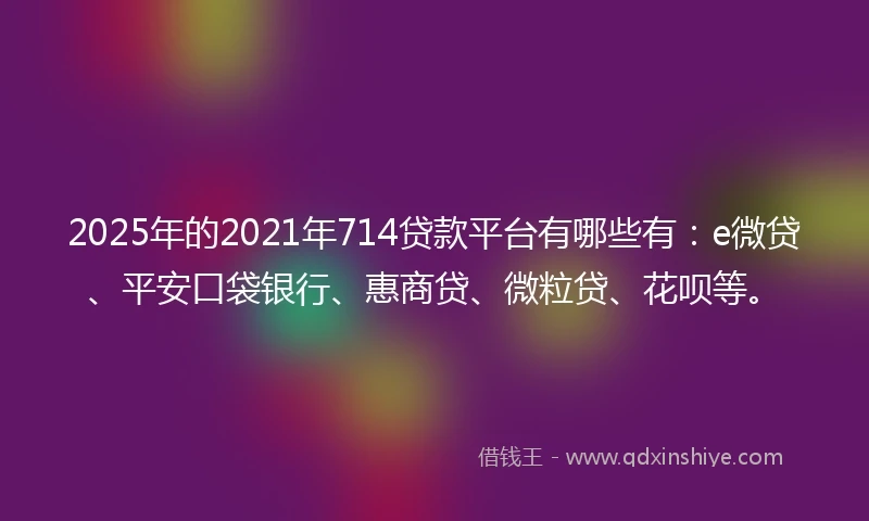 2025年的2021年714贷款平台有哪些有：e微贷、平安口袋银行、惠商贷、微粒贷、花呗等。