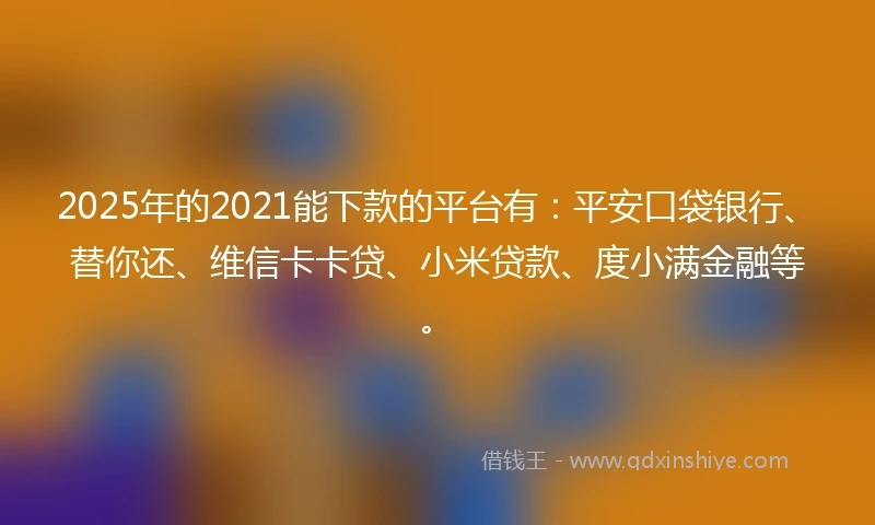 2025年的2021能下款的平台有：平安口袋银行、替你还、维信卡卡贷、小米贷款、度小满金融等。