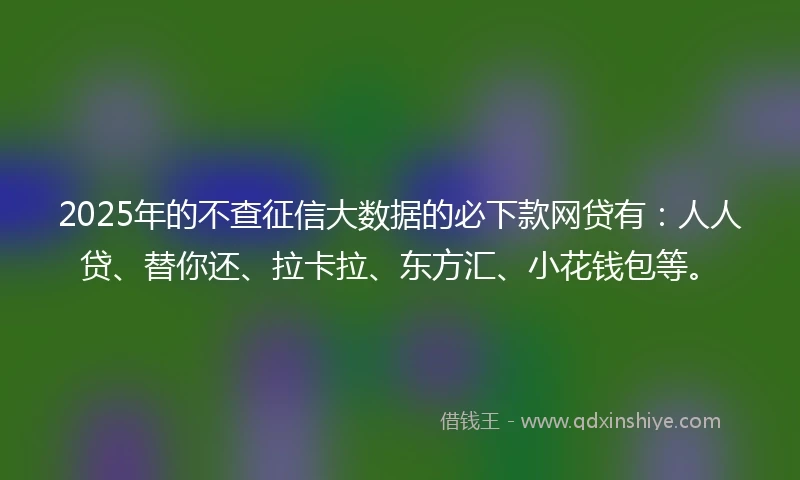 2025年的不查征信大数据的必下款网贷有：人人贷、替你还、拉卡拉、东方汇、小花钱包等。