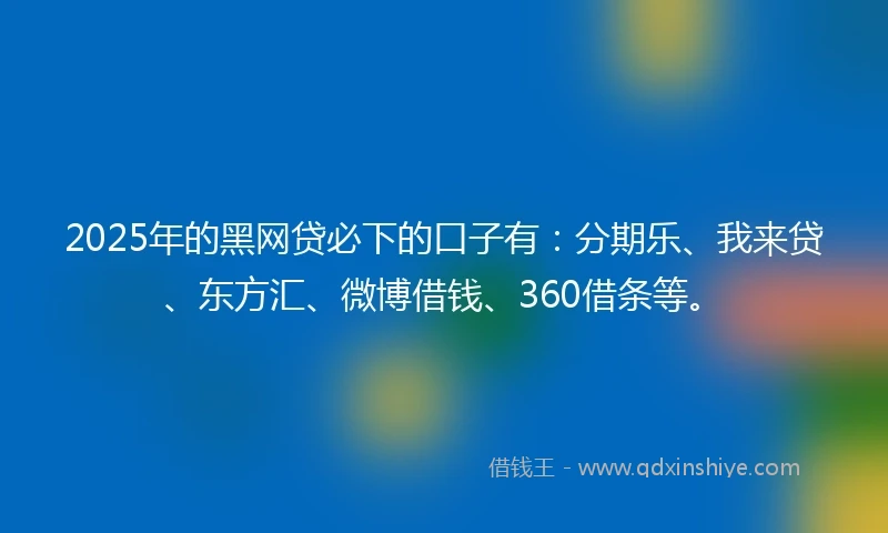 2025年的黑网贷必下的口子有：分期乐、我来贷、东方汇、微博借钱、360借条等。