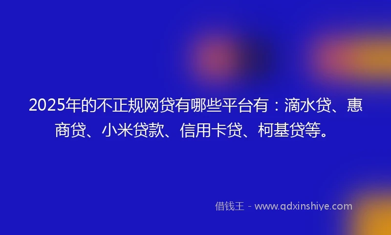 2025年的不正规网贷有哪些平台有：滴水贷、惠商贷、小米贷款、信用卡贷、柯基贷等。