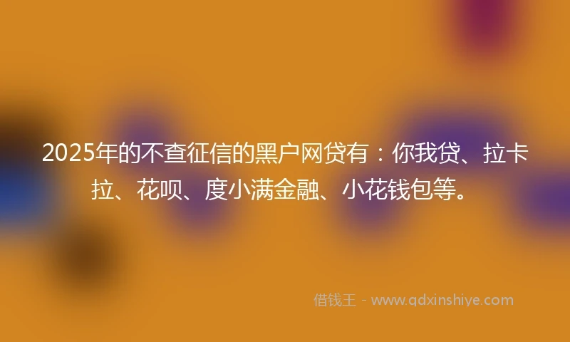 2025年的不查征信的黑户网贷有：你我贷、拉卡拉、花呗、度小满金融、小花钱包等。