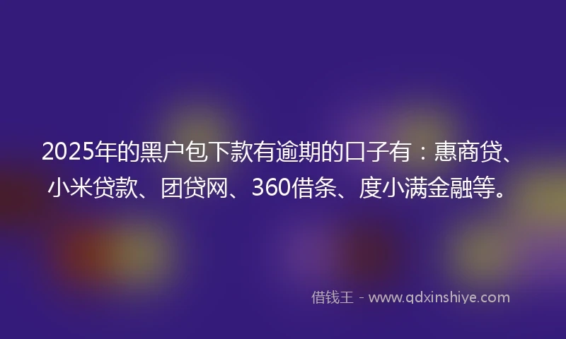 2025年的黑户包下款有逾期的口子有：惠商贷、小米贷款、团贷网、360借条、度小满金融等。