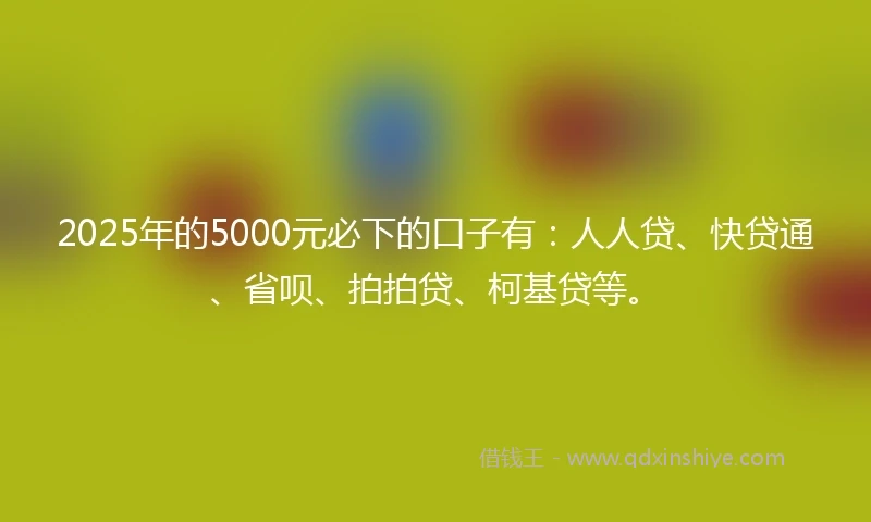 2025年的5000元必下的口子有：人人贷、快贷通、省呗、拍拍贷、柯基贷等。
