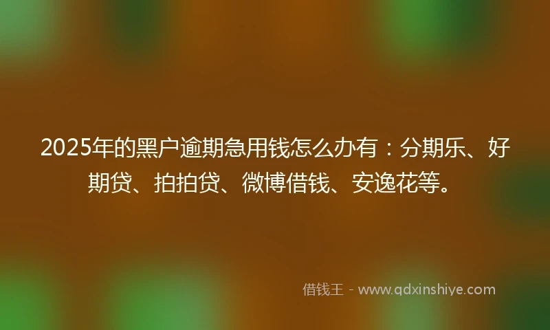 2025年的黑户逾期急用钱怎么办有：分期乐、好期贷、拍拍贷、微博借钱、安逸花等。